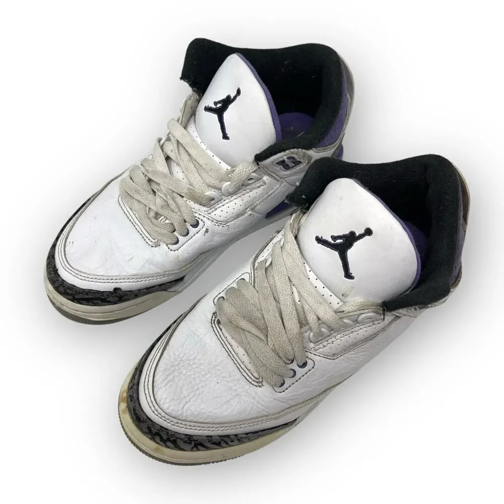 Nike Air Jordan 3 DM0967-105 White Purple Basketball Sneakers Youth Size 4.5